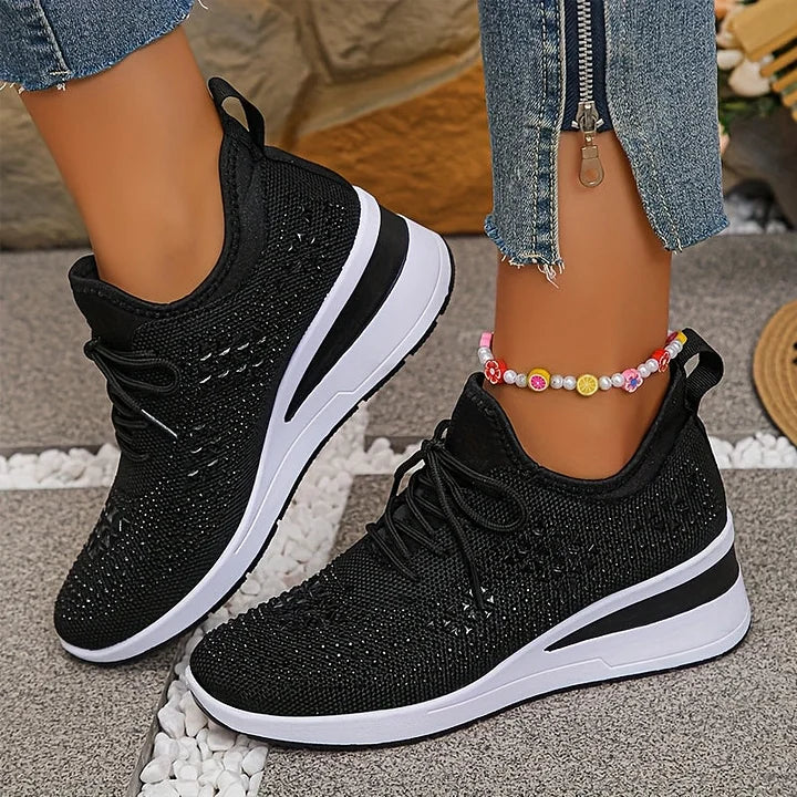 Women's Platform Wedge Sneakers with Embellishments and Lace-up Closure
