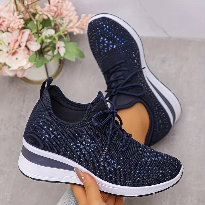 Women's Platform Wedge Sneakers with Embellishments and Lace-up Closure