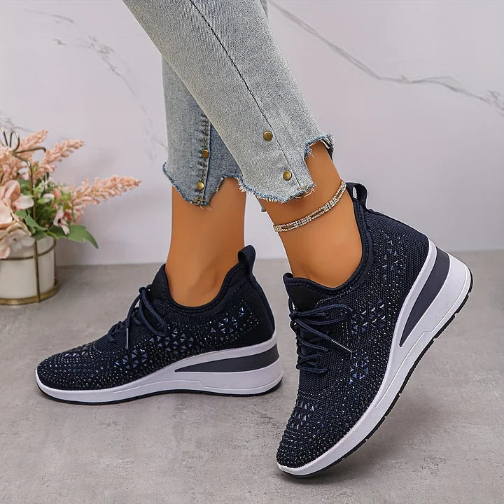 Women's Platform Wedge Sneakers with Embellishments and Lace-up Closure