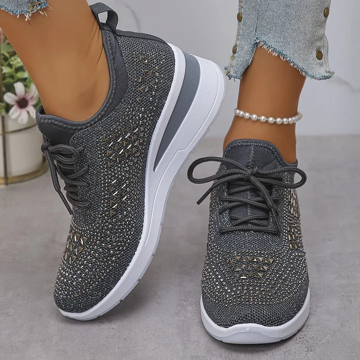 Women's Platform Wedge Sneakers with Embellishments and Lace-up Closure