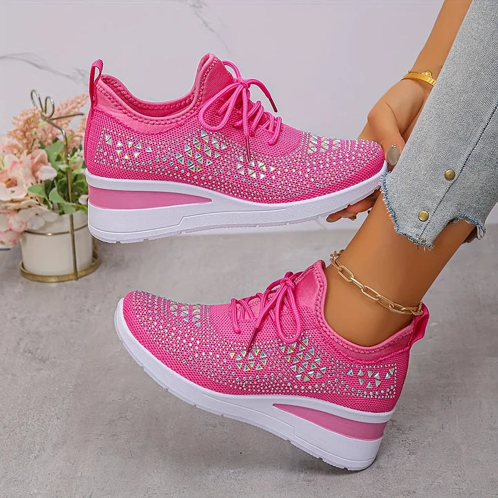 Women's Platform Wedge Sneakers with Embellishments and Lace-up Closure