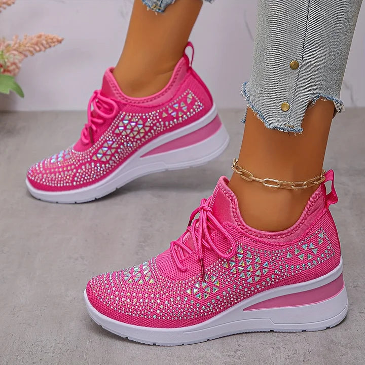Women's Platform Wedge Sneakers with Embellishments and Lace-up Closure