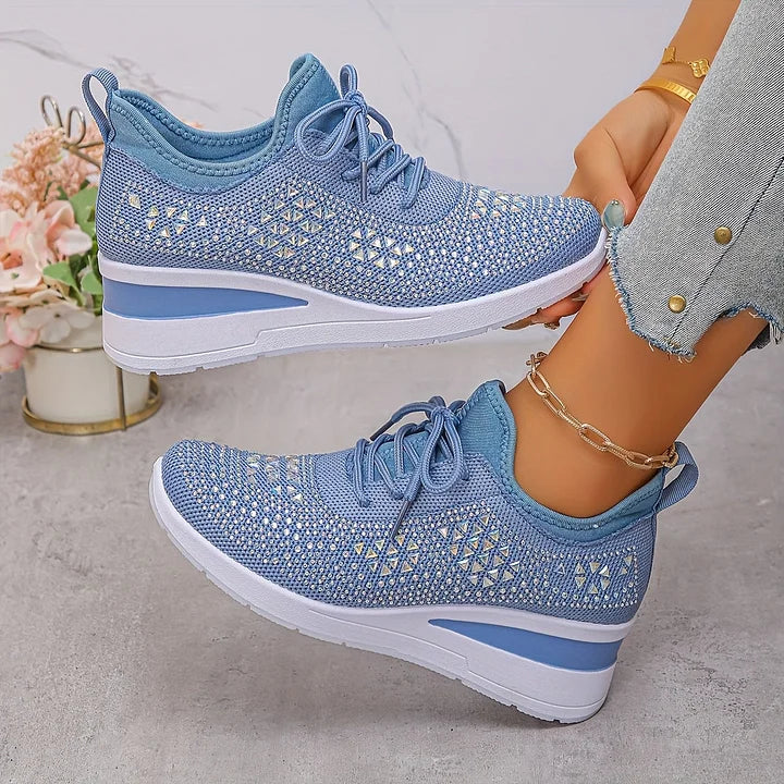 Women's Platform Wedge Sneakers with Embellishments and Lace-up Closure