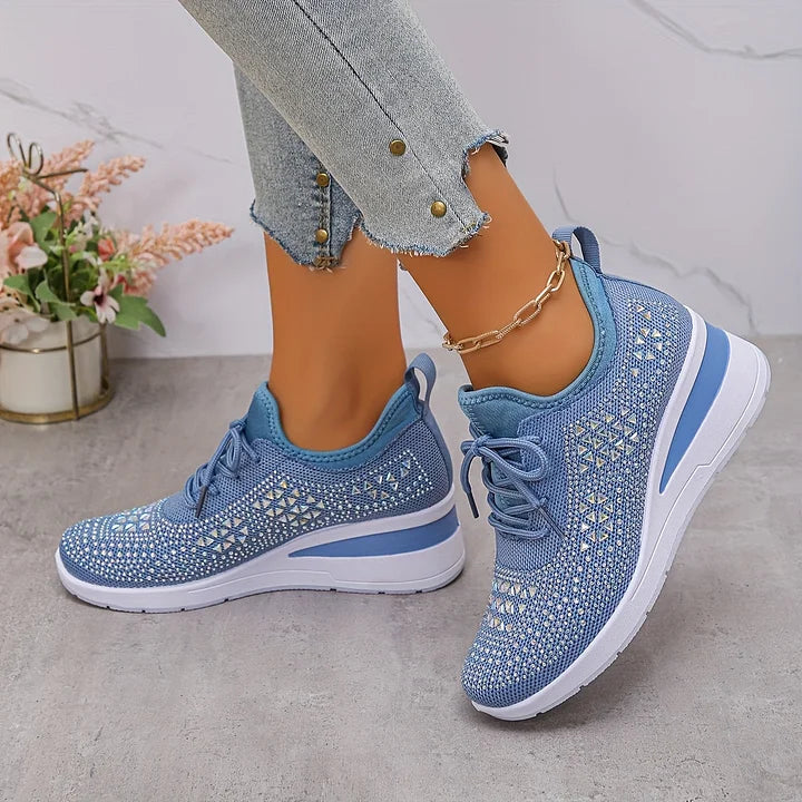 Women's Platform Wedge Sneakers with Embellishments and Lace-up Closure