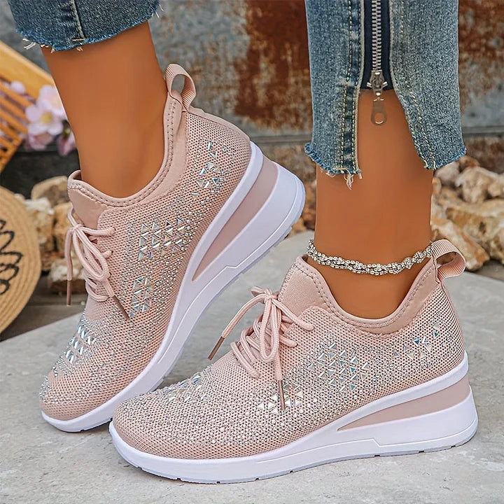 Women's Platform Wedge Sneakers with Embellishments and Lace-up Closure