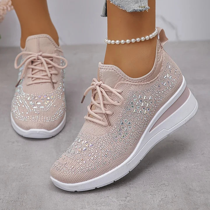 Women's Platform Wedge Sneakers with Embellishments and Lace-up Closure