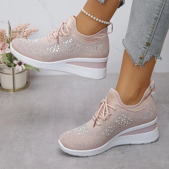 Women's Platform Wedge Sneakers with Embellishments and Lace-up Closure