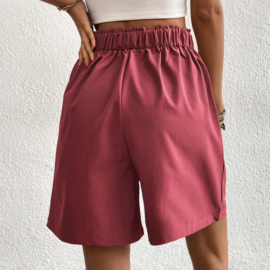 Women's Pleated Shorts with High Waisted and Double Button Closure