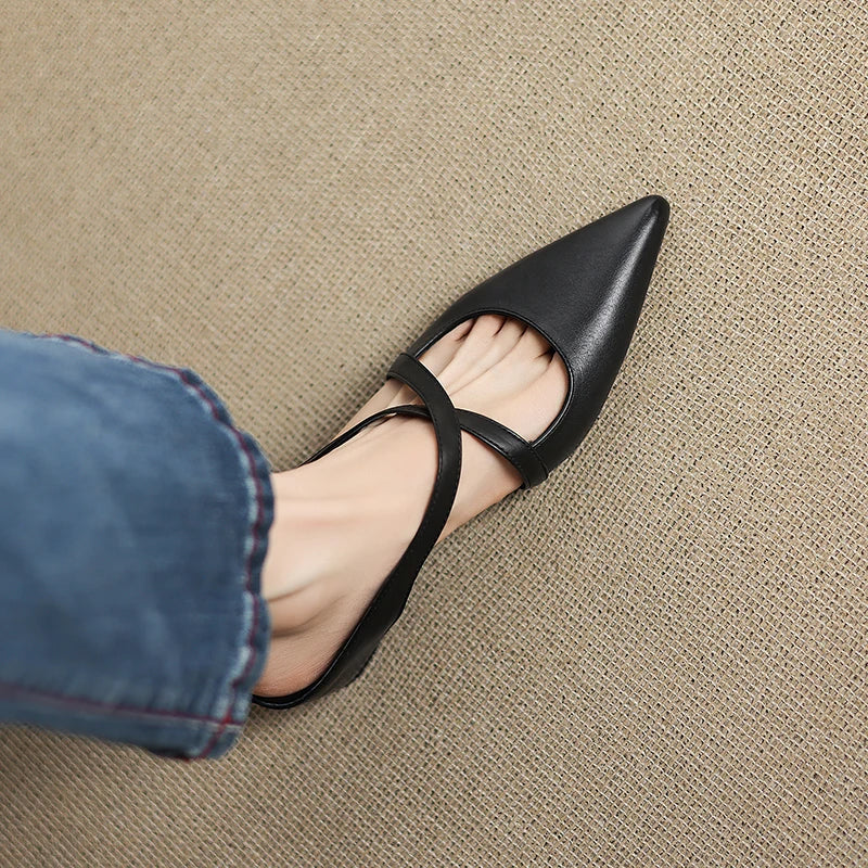 Women's Pointed Toe Mule Shoes with Crisscross Straps and Low Wedge Heel