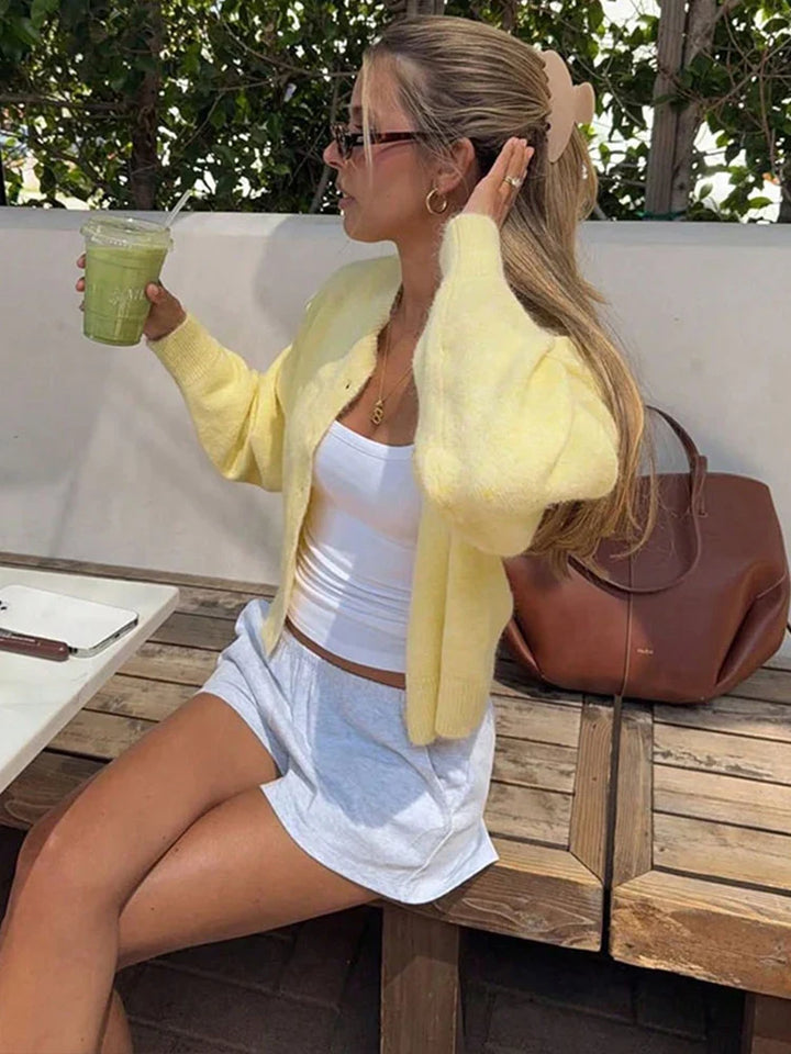 Women’s Round Neck Cardigan with Button Front and Long Sleeves