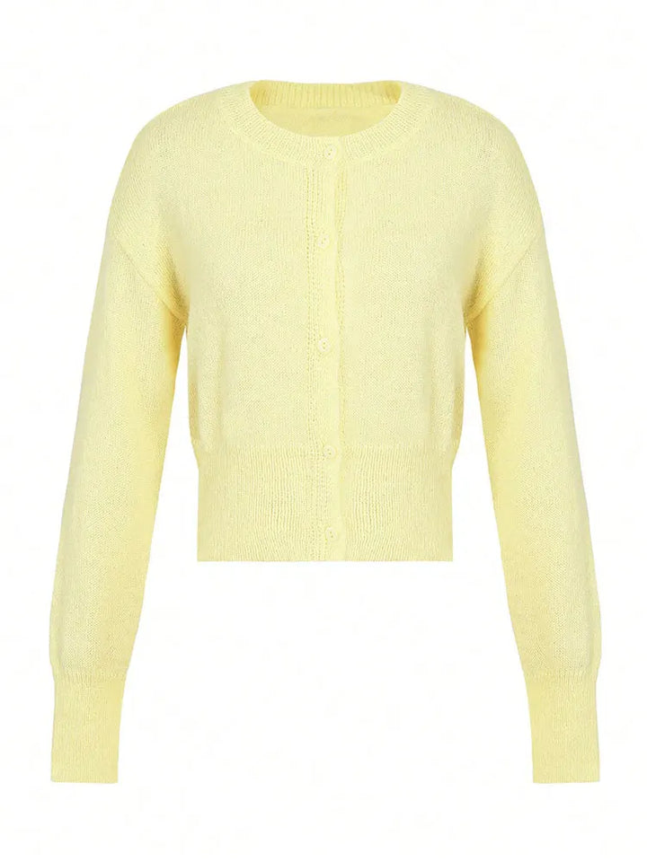 Women’s Round Neck Cardigan with Button Front and Long Sleeves