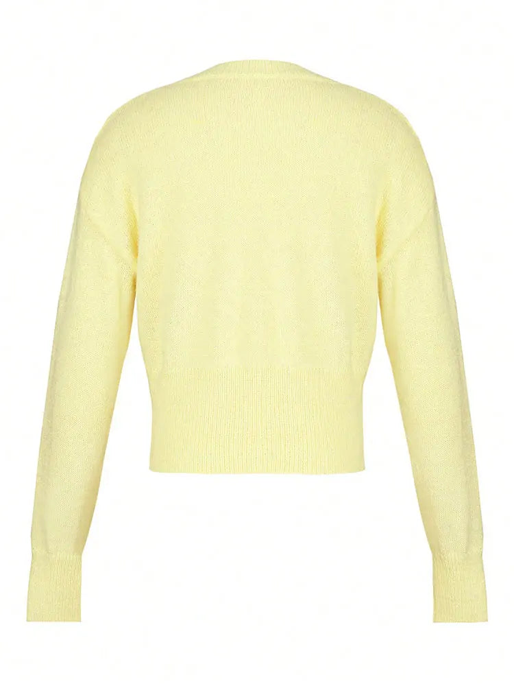 Women’s Round Neck Cardigan with Button Front and Long Sleeves