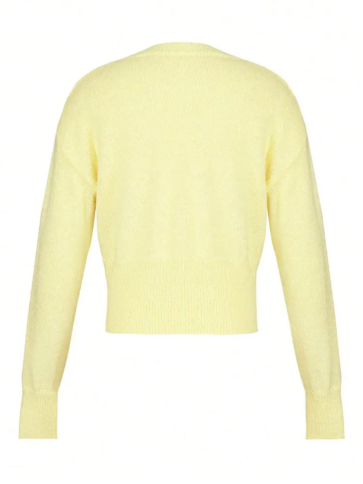 Women’s Round Neck Cardigan with Button Front and Long Sleeves
