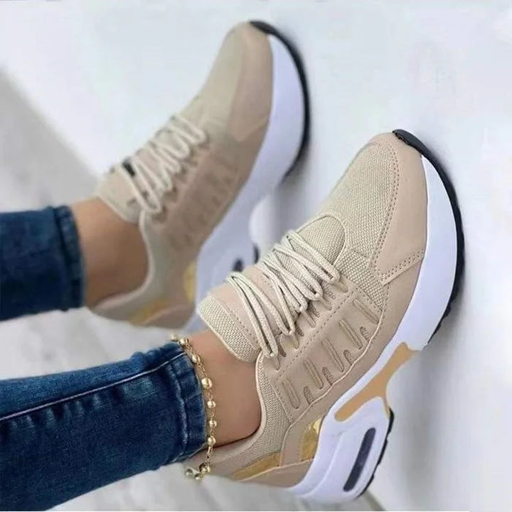 Women's Rounded Toe Sneakers with Lace Up and Mesh Overlays