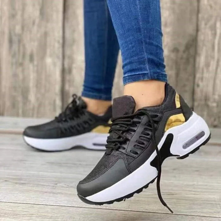 Women's Rounded Toe Sneakers with Lace Up and Mesh Overlays