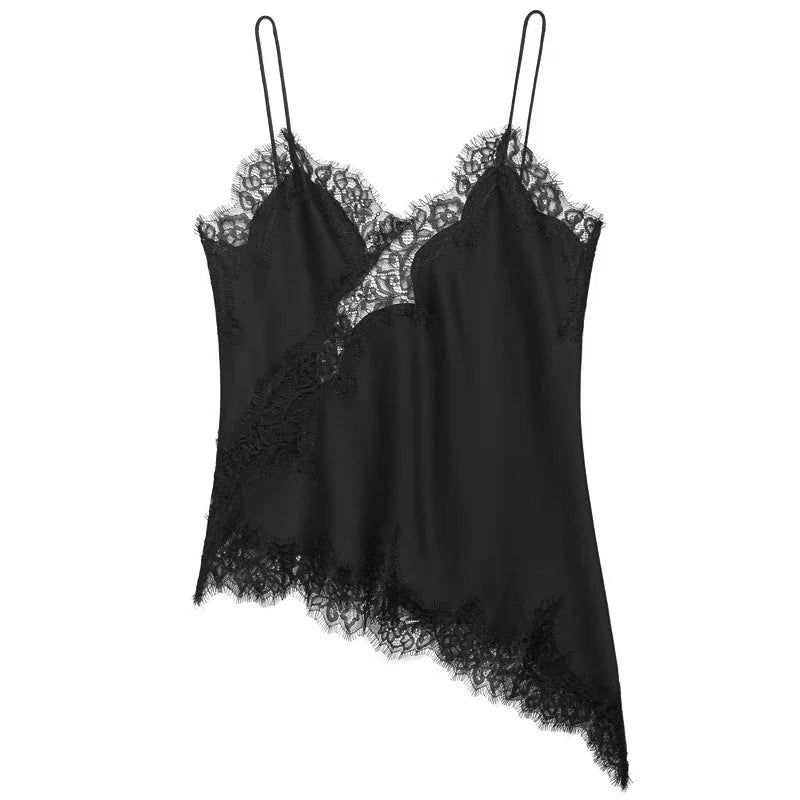 Women’s Scalloped Top with Thin Straps and Floral Hem