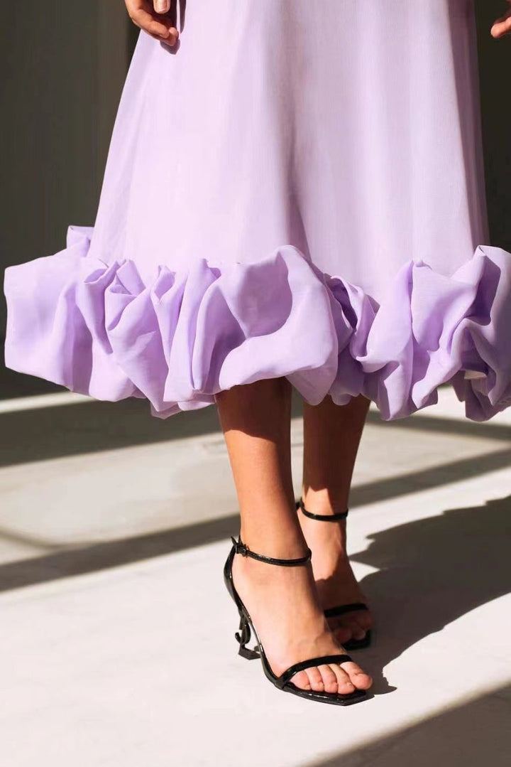 Women’s Scoop Neck Midi Dress with Spaghetti Straps and Ruffle Hem