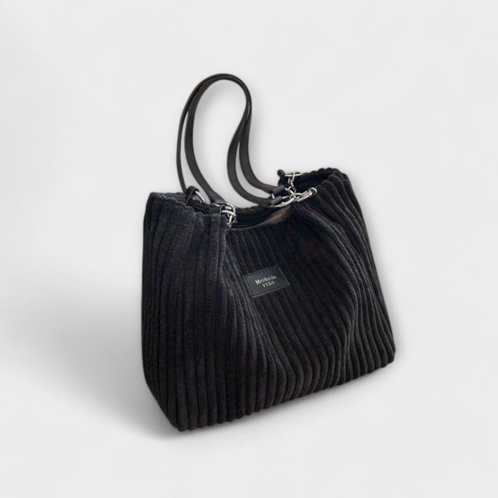 Women’s Shoulder Bag with Ribbed Pattern and Chain Strap