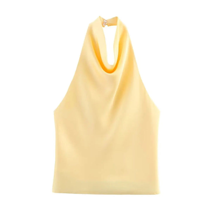 Women’s Sleeveless Halter Top with Cowl Neckline and Open Back