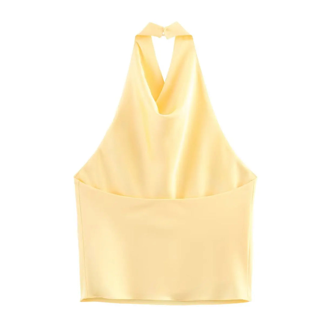 Women’s Sleeveless Halter Top with Cowl Neckline and Open Back