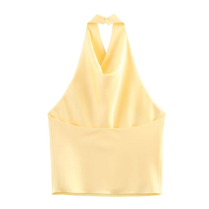 Women’s Sleeveless Halter Top with Cowl Neckline and Open Back