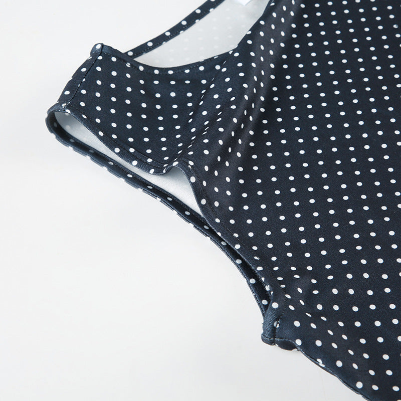 Women’s Sleeveless Mini Dress with Round Neck and Polka Dots