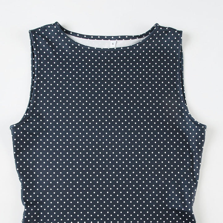 Women’s Sleeveless Mini Dress with Round Neck and Polka Dots