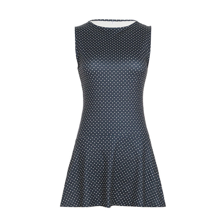Women’s Sleeveless Mini Dress with Round Neck and Polka Dots