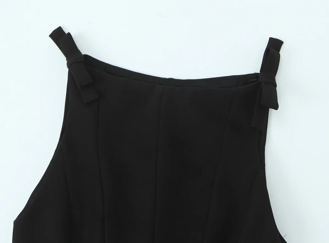 Women's Sleeveless Peplum Top with Boat Neckline and Knot Details