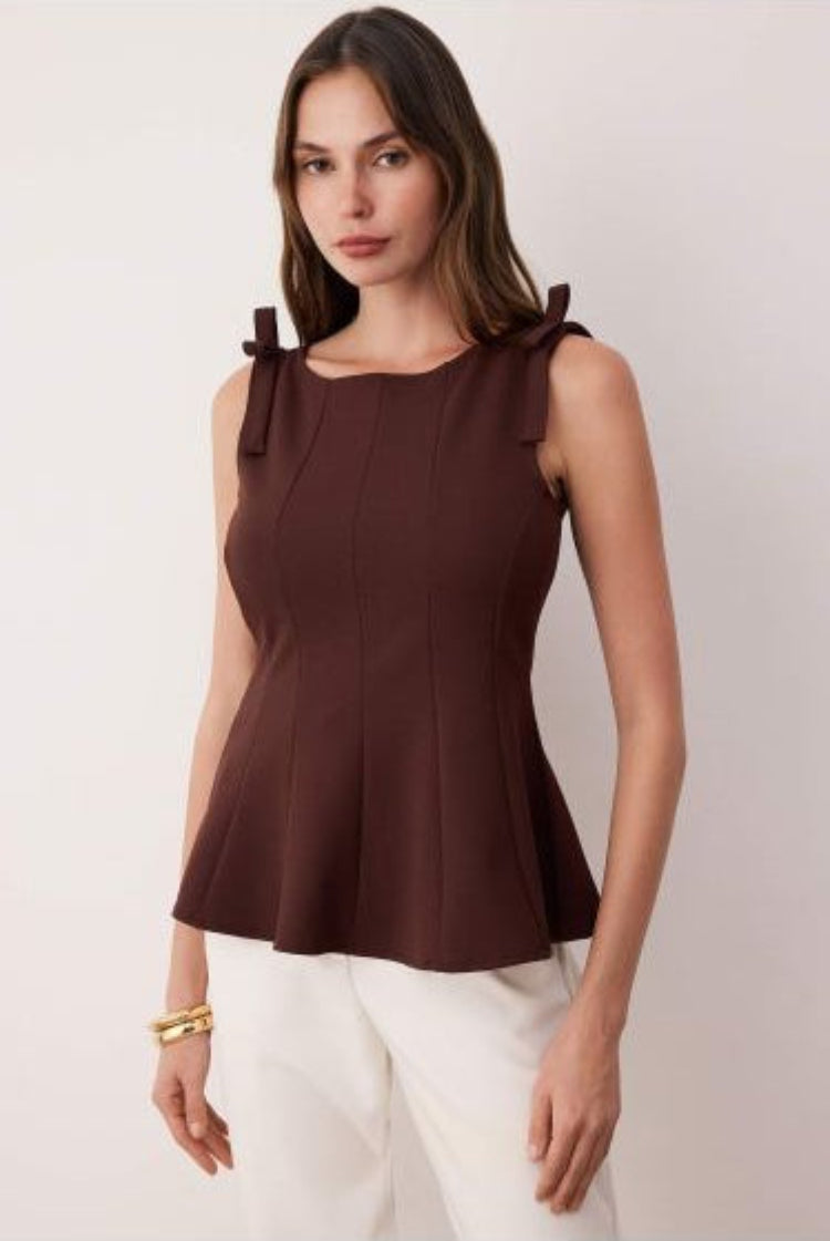 Women's Sleeveless Peplum Top with Boat Neckline and Knot Details