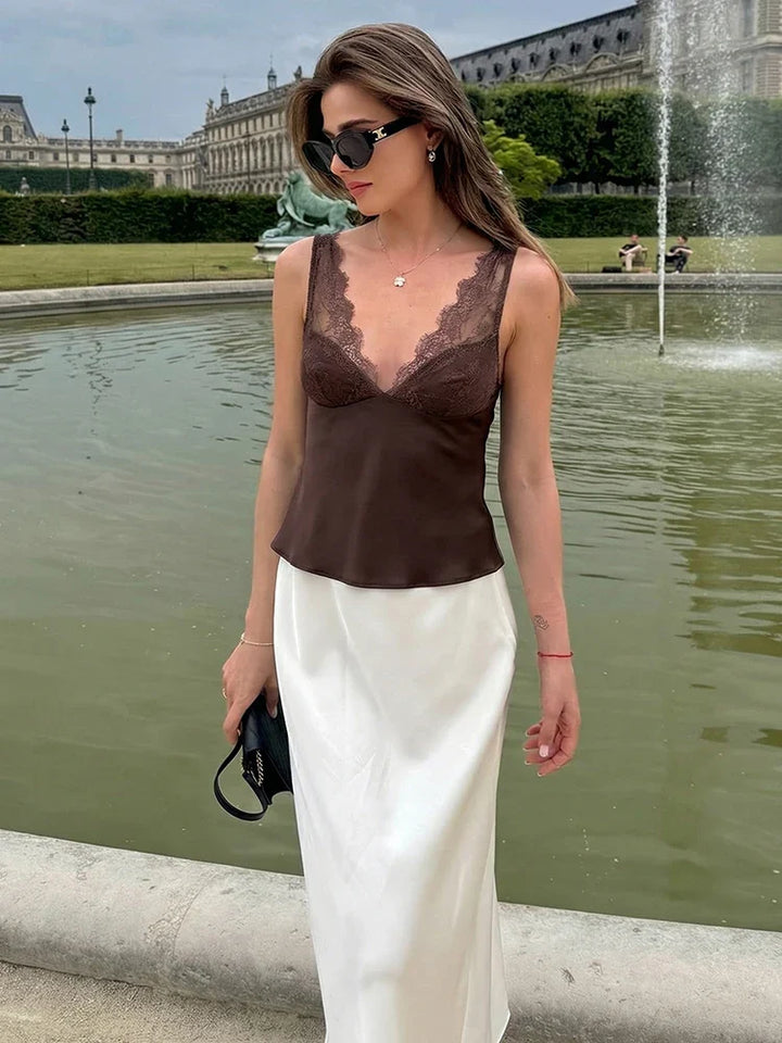 Women's Sleeveless Top with V-Neck and Wide Straps