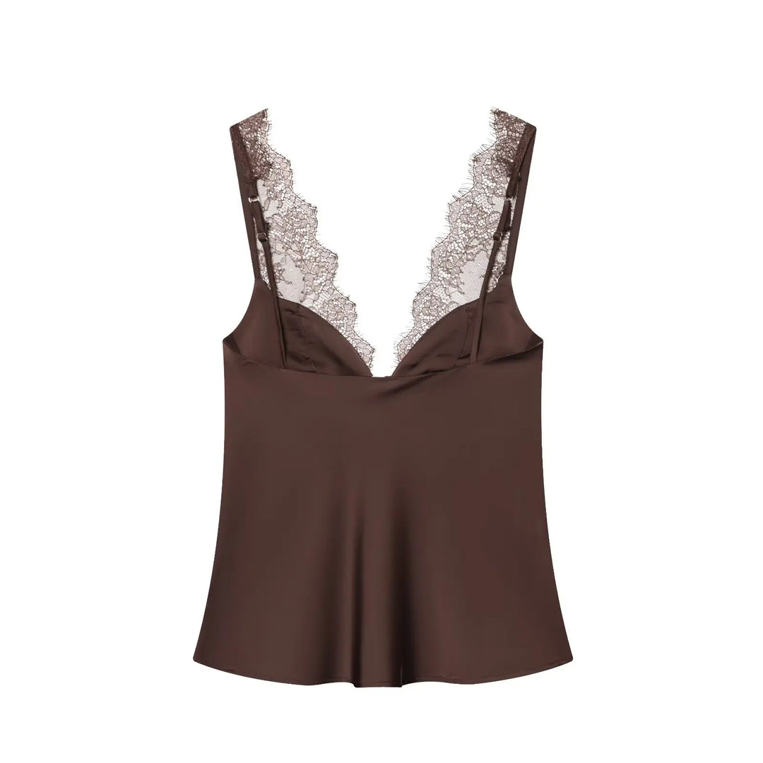 Women's Sleeveless Top with V-Neck and Wide Straps