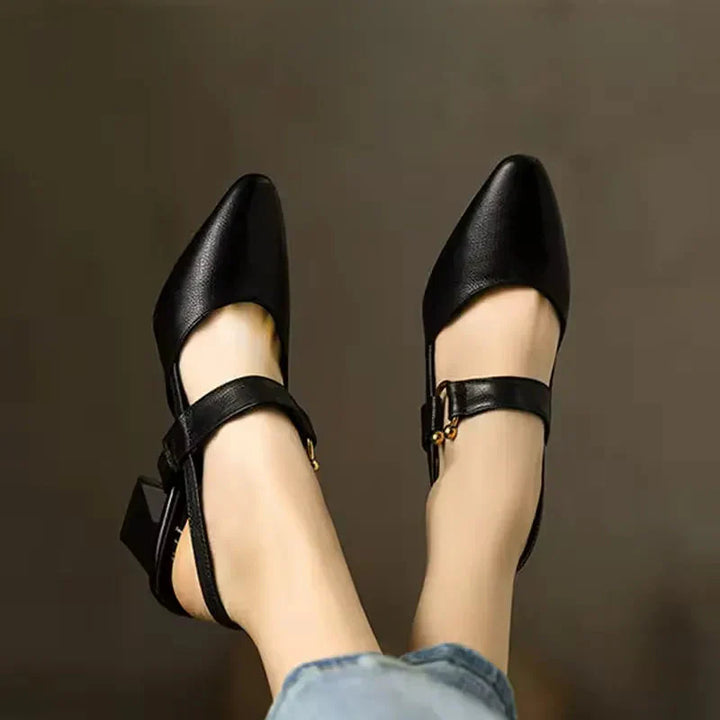 Women's Slingback Block Heels with Pointed Toe and Mid-Foot Straps