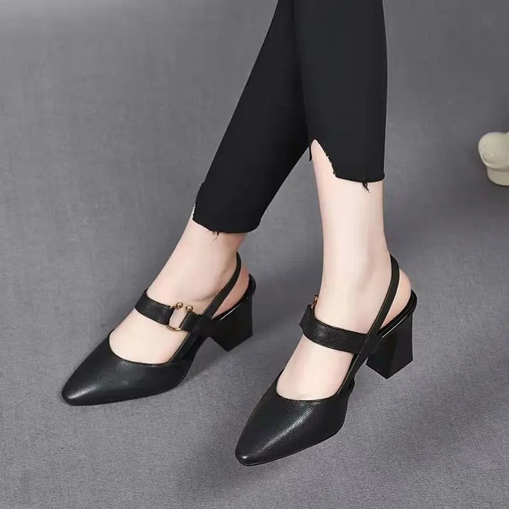Women's Slingback Block Heels with Pointed Toe and Mid-Foot Straps