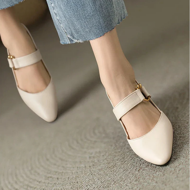 Women's Slingback Block Heels with Pointed Toe and Mid-Foot Straps