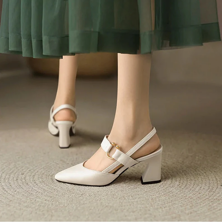 Women's Slingback Block Heels with Pointed Toe and Mid-Foot Straps