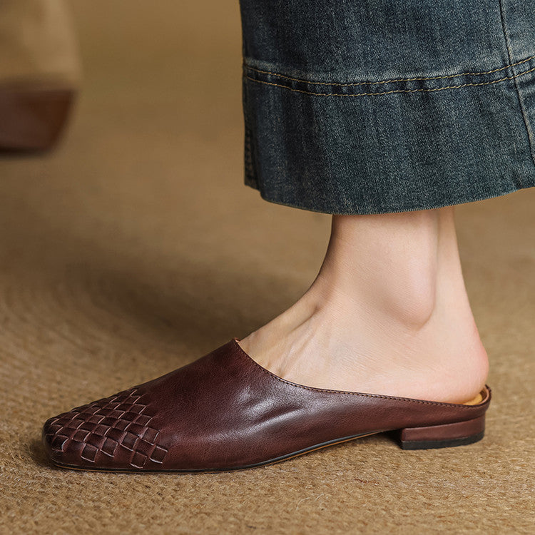 Women's Slip-On Mule Shoes with Square Toe and Low Heel