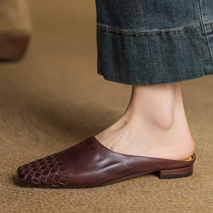 Women's Slip-On Mule Shoes with Square Toe and Low Heel