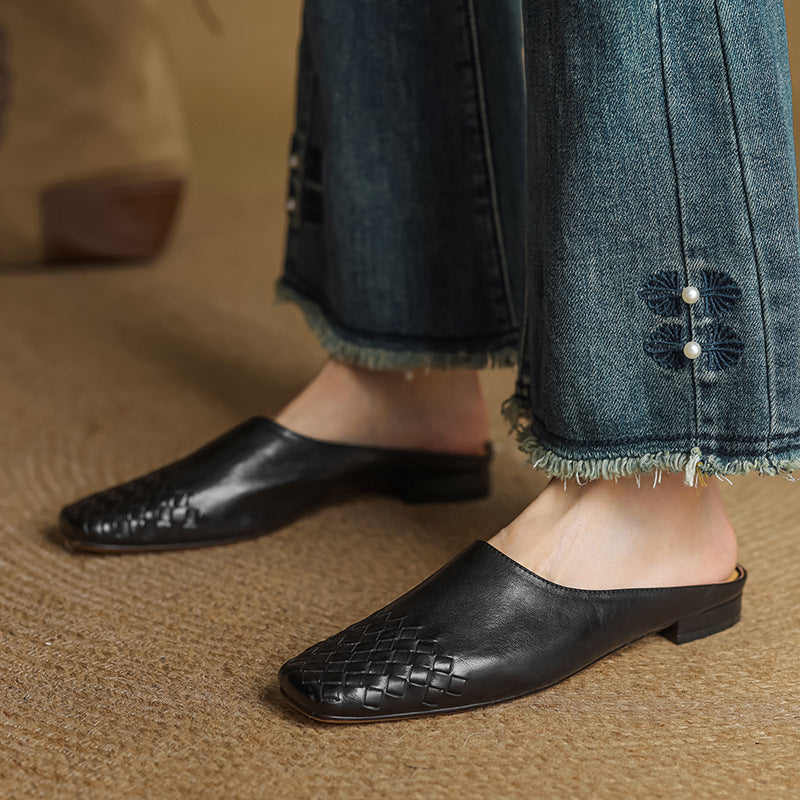 Women's Slip-On Mule Shoes with Square Toe and Low Heel