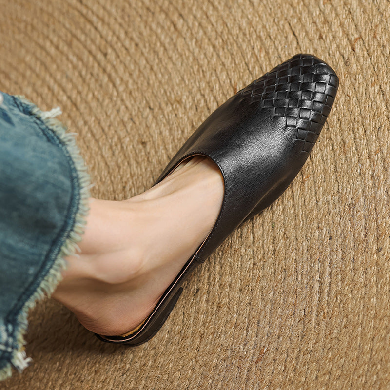 Women's Slip-On Mule Shoes with Square Toe and Low Heel