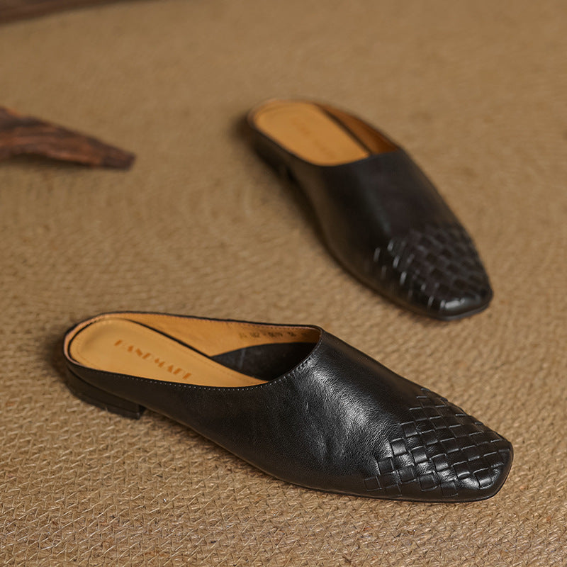 Women's Slip-On Mule Shoes with Square Toe and Low Heel