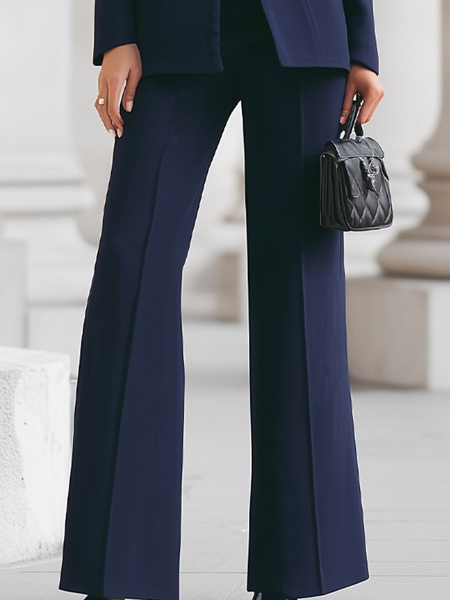 Women's Suit with High-Collar Blazer and Wide-Leg Pants