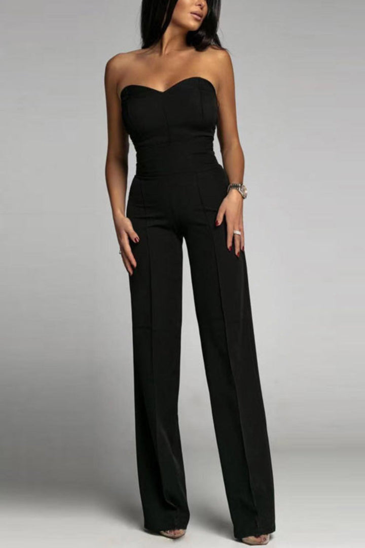 Women’s Sweetheart Neckline Jumpsuit with Strapless and Wide Leg Pants