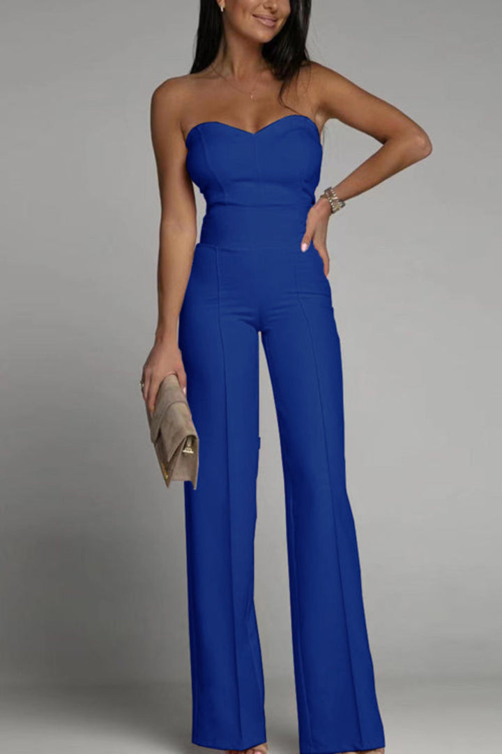 Women’s Sweetheart Neckline Jumpsuit with Strapless and Wide Leg Pants