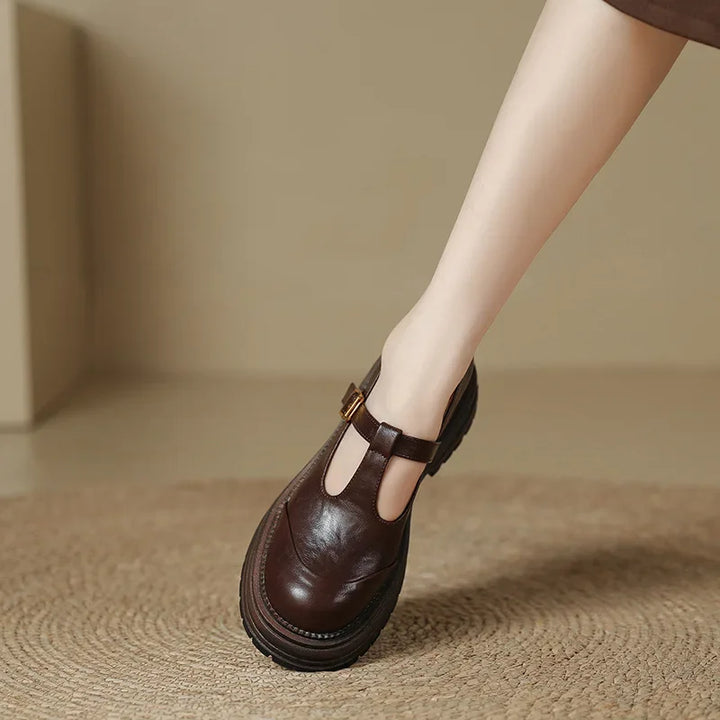 Women’s T-Strap Mary Jane Shoes with Platform Lug Soles and Buckle Closure