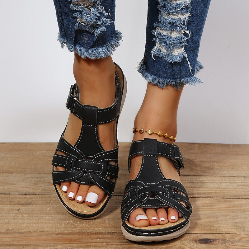 Women's T-Strap Sandals with Open Toe and Adjustable Ankle Strap
