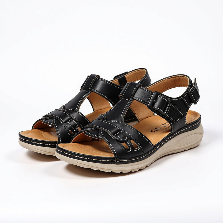Women's T-Strap Sandals with Open Toe and Adjustable Ankle Strap