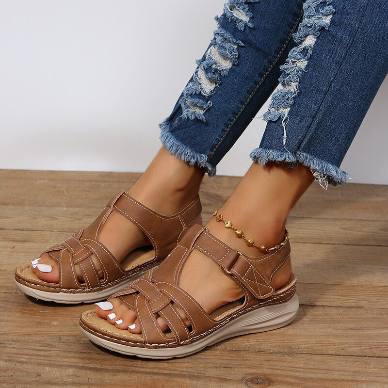 Women's T-Strap Sandals with Open Toe and Adjustable Ankle Strap