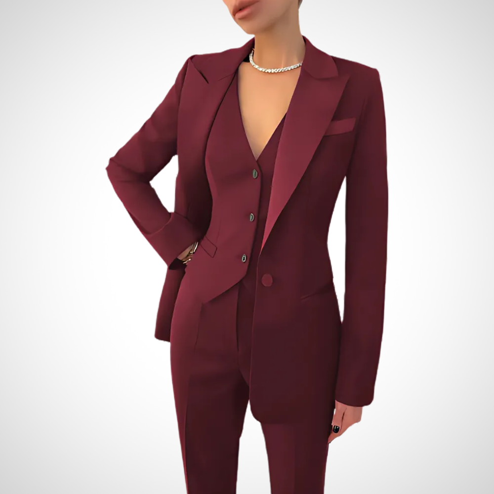 Women's Three-Piece Suit with Slim-Fit Trousers and Buttoned Vest