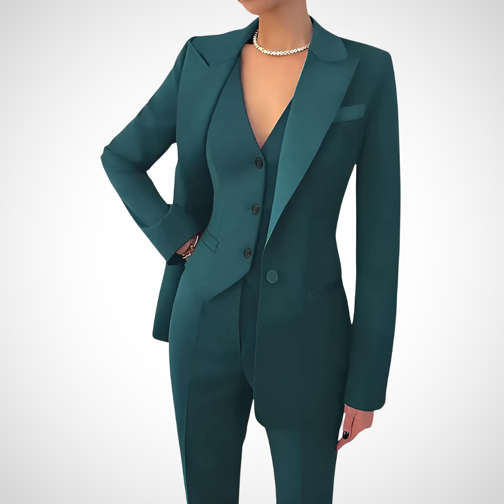 Women's Three-Piece Suit with Slim-Fit Trousers and Buttoned Vest